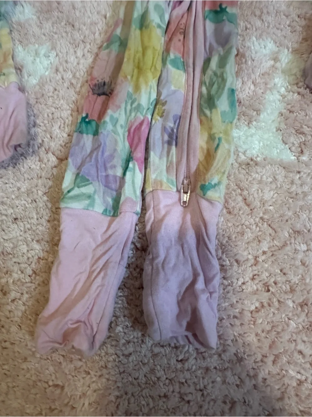 Little Sleepies Pink-Trim Floral Zip convertible Romper size 6-12 m